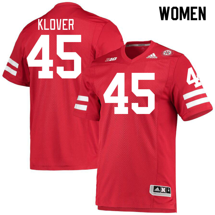 Women #45 Braden Klover Nebraska Cornhuskers College Football Jerseys Stitched Sale-Red